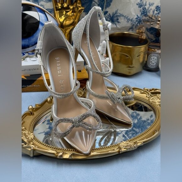 🆕 GIANNI BINI 🧿 NWOB Ezlynn Rhinestone Embellished Bow Vinyl Heel, Sz 7.5M - Picture 5 of 16